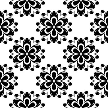 Beyaz arka planda siyah çiçek süsleme. Tekstil ve duvar kağıtları için seamless modeli