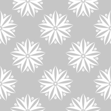 Gri arka plan üzerinde beyaz çiçek süsleme. Tekstil ve duvar kağıtları için seamless modeli