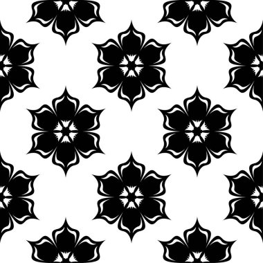 Beyaz arka planda siyah çiçek tasarım. Tekstil ve duvar kağıtları için seamless modeli