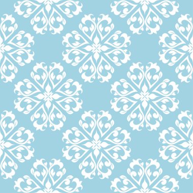 Mavi zemin üzerine beyaz çiçek süsleme. Tekstil ve duvar kağıtları için seamless modeli