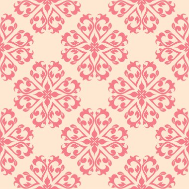 Bej renkli arka plan üzerinde kırmızı çiçekli süs. Tekstil ve duvar kağıtları için seamless modeli