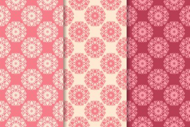 Kırmızı çiçekli süsler kümesi. Kiraz pembe dikey Dikişsiz desen. Duvar kağıdı arka plan