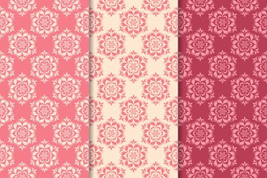 Kırmızı çiçekli süsler kümesi. Kiraz pembe dikey Dikişsiz desen. Duvar kağıdı arka plan