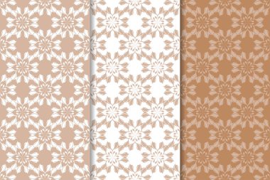 Kahverengi çiçek süsler. Tekstil ve duvar kağıtları için dikey Dikişsiz desen seti