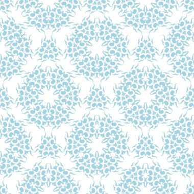 Hafif mavi ve beyaz çiçek süsleme. Tekstil ve duvar kağıtları için seamless modeli
