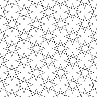 Beyaz arka planda siyah geometrik süsleme. Web, Tekstil ve duvar kağıtları için seamless modeli