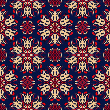 Çiçek seamless modeli. Duvar kağıtları, Tekstil ve kumaş için renkli kırmızı ve mavi arka plan