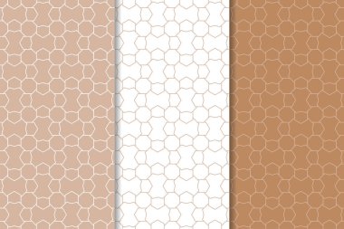 Kahverengi ve beyaz geometrik süsler. Web, Tekstil ve duvar kağıtları için dikişsiz desen seti