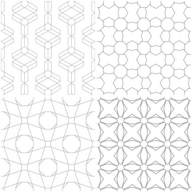 Geometrik desenler. Işık gri ve beyaz sorunsuz arka planlar kümesi. Vektör çizim