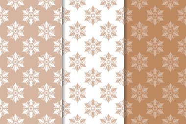 Kahverengi çiçek arka planlar. Tekstil ve duvar kağıtları için dikişsiz desen seti