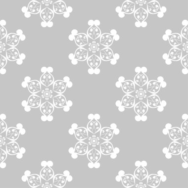 Gri arka plan üzerinde beyaz çiçek süsleme. Tekstil ve duvar kağıtları için seamless modeli