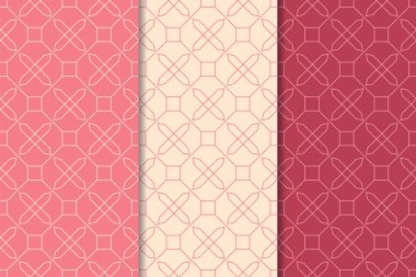 Kiraz kırmızısı geometrik süsler. Web, Tekstil ve duvar kağıtları için dikey Dikişsiz desen seti