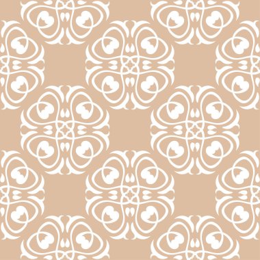 Bej renkli arka plan üzerinde beyaz çiçek süsleme. Tekstil ve duvar kağıtları için seamless modeli