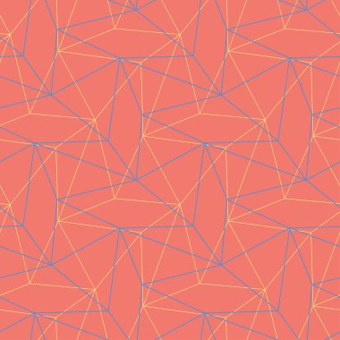 Geometrik kırmızı turuncu seamless modeli. Mavi ve sarı bir tasarıma sahip parlak arka plan