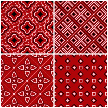 Kırmızı sorunsuz arka plan duvar kağıtları, Tekstil ve kumaş için siyah ve beyaz geometrik desenlerle