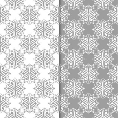 Beyaz ve gri çiçek arka planlar. Tekstil ve duvar kağıtları için dikişsiz desen seti