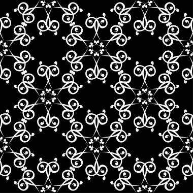 Siyah ve beyaz çiçek süsleme. Tekstil ve duvar kağıtları için seamless modeli