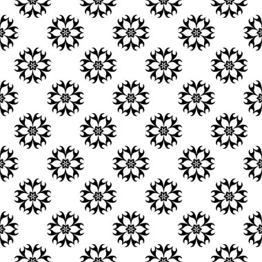 Siyah beyaz tek renkli çiçek süsleme. Tekstil ve duvar kağıtları için seamless modeli