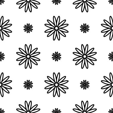 Beyaz arka planda siyah çiçek süsleme. Tekstil ve duvar kağıtları için seamless modeli