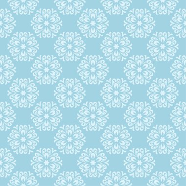 Mavi zemin üzerine beyaz çiçek desenli. Tekstil ve duvar kağıtları için sorunsuz süsleme