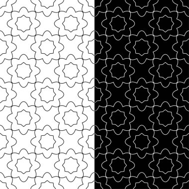 Siyah ve beyaz geometrik süsler. Web, Tekstil ve duvar kağıtları için dikişsiz desen seti