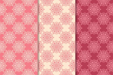 Kırmızı çiçekli süsler kümesi. Kiraz pembe dikey Dikişsiz desen. Duvar kağıdı arka plan