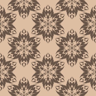 Bej renkli arka plan üzerinde kahverengi çiçek tasarım. Tekstil ve duvar kağıtları için seamless modeli