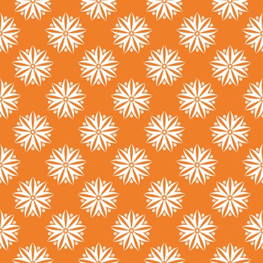 Turuncu zemin üzerine beyaz çiçek süsleme. Tekstil ve duvar kağıtları için seamless modeli