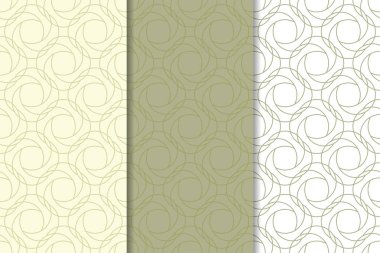 Zeytin yeşili ve beyaz geometrik süsler. Web, Tekstil ve duvar kağıtları için dikey Dikişsiz desen seti