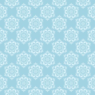 Mavi zemin üzerine beyaz çiçek desenli. Tekstil ve duvar kağıtları için sorunsuz süsleme
