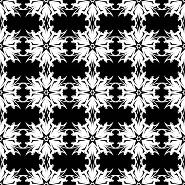 Siyah arka plan üzerine beyaz çiçek süsleme. Tekstil ve duvar kağıtları için seamless modeli