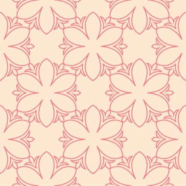 Bej renkli arka plan üzerinde kırmızı çiçek öğeleri. Tekstil ve duvar kağıtları için seamless modeli