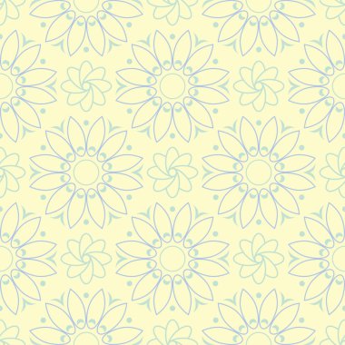 Çiçek desenli sorunsuz arka plan. Bej renkli arka plan duvar kağıtları, Tekstil ve kumaş için mavi ve yeşil ışık çiçek öğeleri ile