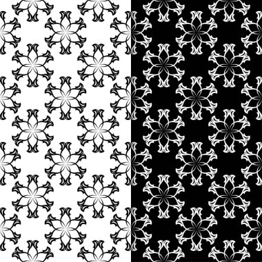 Siyah ve beyaz çiçek arka planlar. Tekstil ve duvar kağıtları için sorunsuz tasarım kümesi