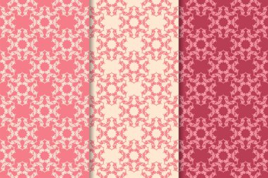 Kırmızı çiçekli süsler kümesi. Kiraz pembe dikey Dikişsiz desen. Duvar kağıdı arka plan