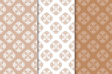 Kahverengi çiçek arka planlar. Tekstil ve duvar kağıtları için dikişsiz desen seti