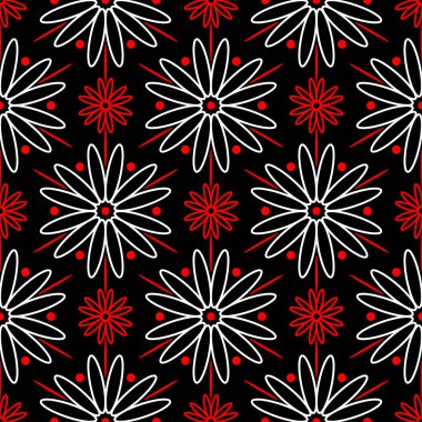 Çiçek seamless modeli. Duvar kağıtları, Tekstil ve kumaş için siyah kırmızı, beyaz arka plan