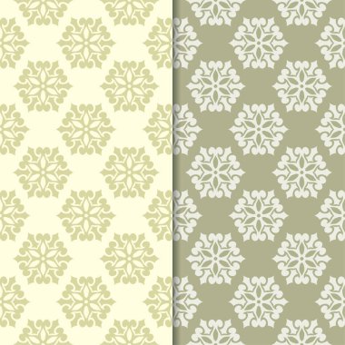 Zeytin yeşili çiçek arka planlar. Tekstil ve duvar kağıtları için dikişsiz desen seti