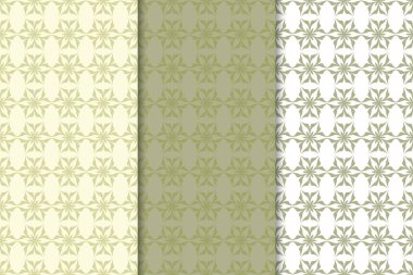 Zeytin yeşili çiçek desenleri. Tekstil ve duvar kağıtları için dikişsiz desen seti