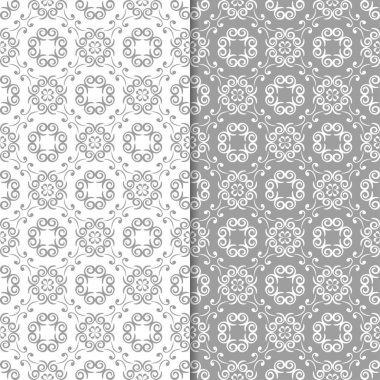 Beyaz ve gri çiçek arka planlar. Tekstil ve duvar kağıtları için dikişsiz desen seti