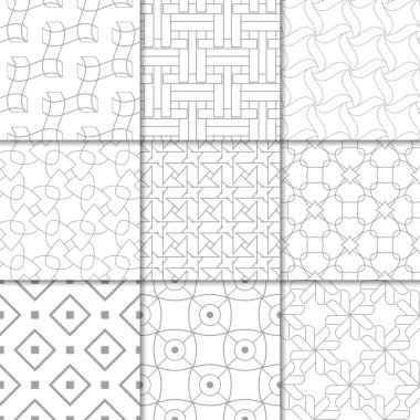 Işık gri geometrik süsler. Web, Tekstil ve duvar kağıtları için tarafsız Dikişsiz desen koleksiyonu