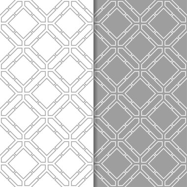Gri ve beyaz geometrik süsler. Web, Tekstil ve duvar kağıtları için dikişsiz desen seti