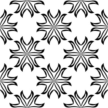 Beyaz arka planda siyah çiçek sorunsuz süsleme. Tekstil ve duvar kağıtları için seamless modeli