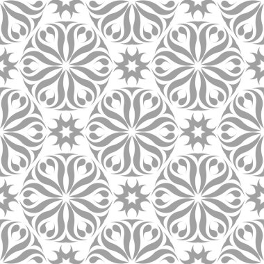 Beyaz ve gri çiçek süsleme. Tekstil ve duvar kağıtları için seamless modeli