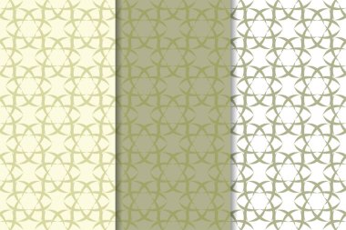 Zeytin yeşili ve beyaz çiçek arka planlar. Tekstil ve duvar kağıtları için dikişsiz desen seti