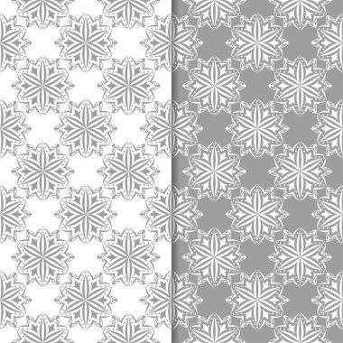 Beyaz ve gri çiçek arka planlar. Tekstil ve duvar kağıtları için dikişsiz desen seti