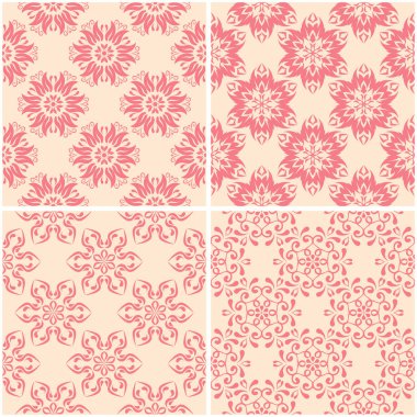 Çiçek desenleri. Dizi sorunsuz arka plan bej ve kırmızı. Vektör çizim