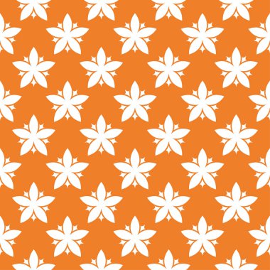 Turuncu zemin üzerine beyaz çiçek süsleme. Tekstil ve duvar kağıtları için seamless modeli