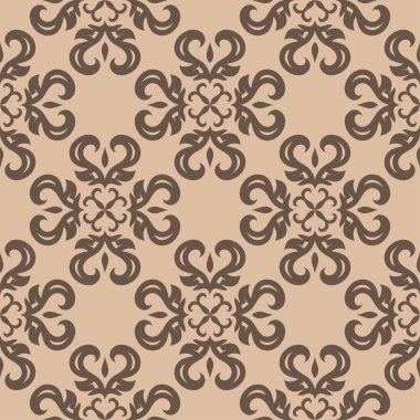 Bej renkli arka plan üzerinde koyu kahverengi çiçek süsleme. Tekstil ve duvar kağıtları için seamless modeli