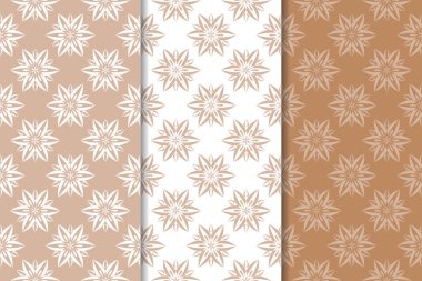 Kahverengi çiçek arka planlar. Tekstil ve duvar kağıtları için dikişsiz desen seti